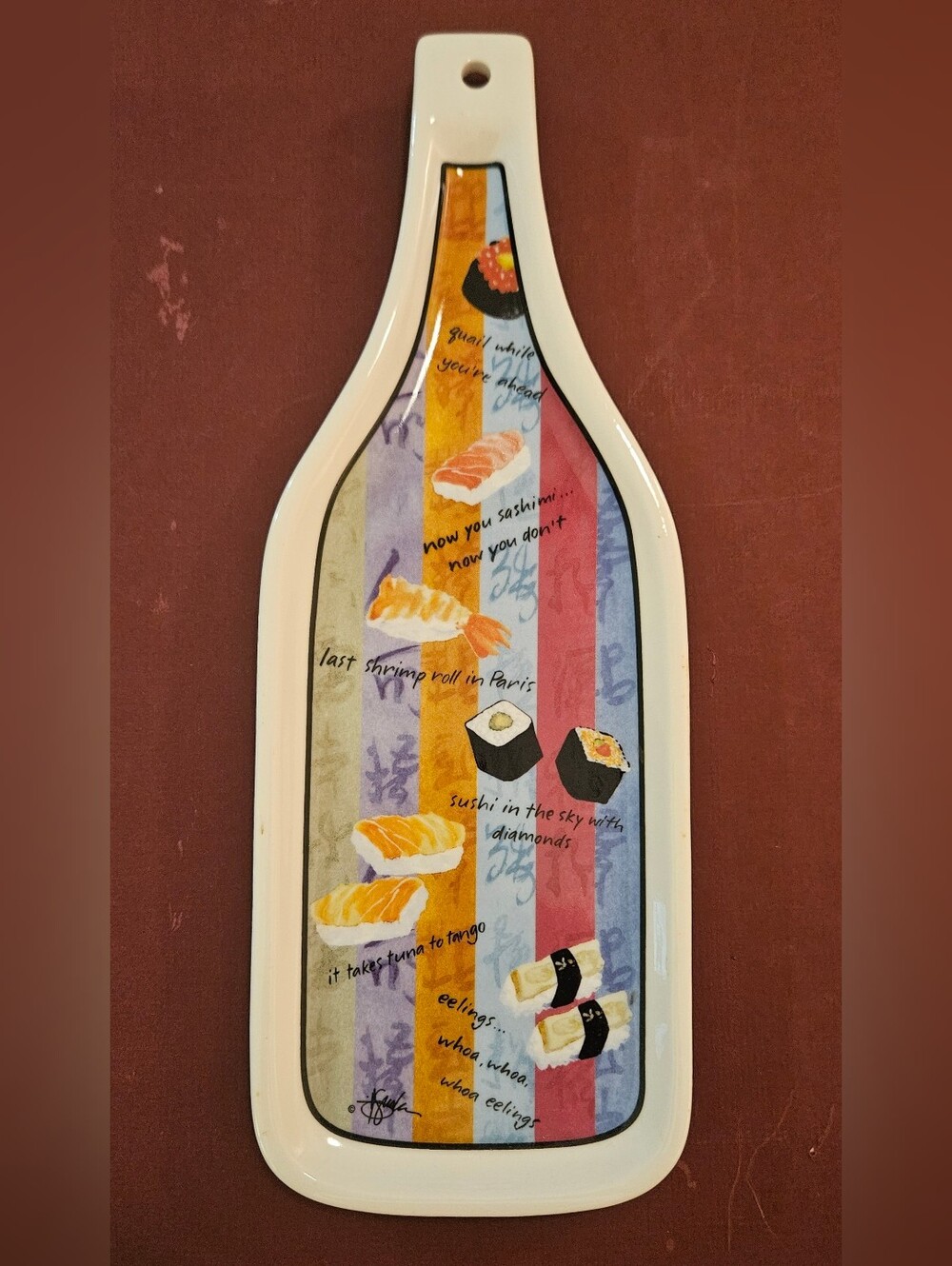 CounterArt Sushi Pattern Ceramic Platter w/ Hanging Hole - White/Multicolor